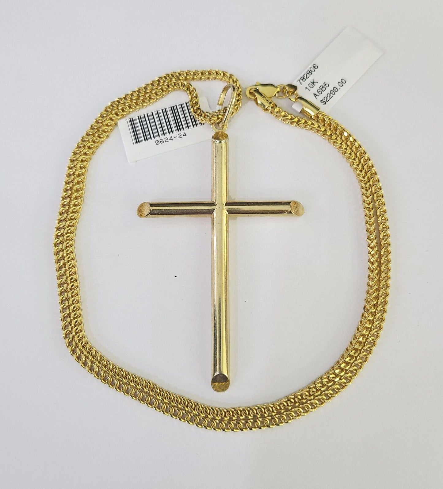 10K Gold Franco Chain Jesus Cross Charm Pendant 20-26 inches 2.5mm REAL Yellow