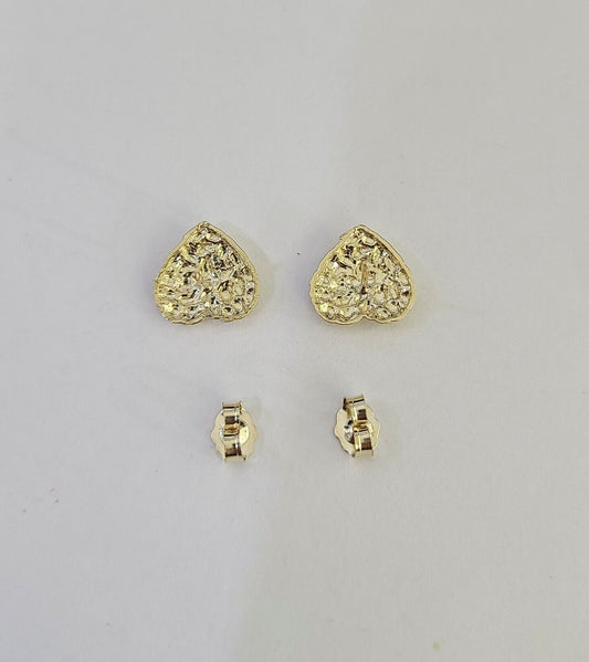 10k Gold Nugget Heart Earrings With Push Back Real 10kt Gold Studs Unisex