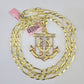 14k Figaro Chain Jesus Anchor Charm Pendant Gold 7mm 20-30 inch SET Necklace