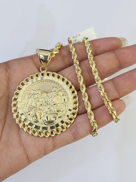 10k Solid Rope Chain Last Supper Charm Set 4mm 18"-28"Inch Necklace REAL Gold