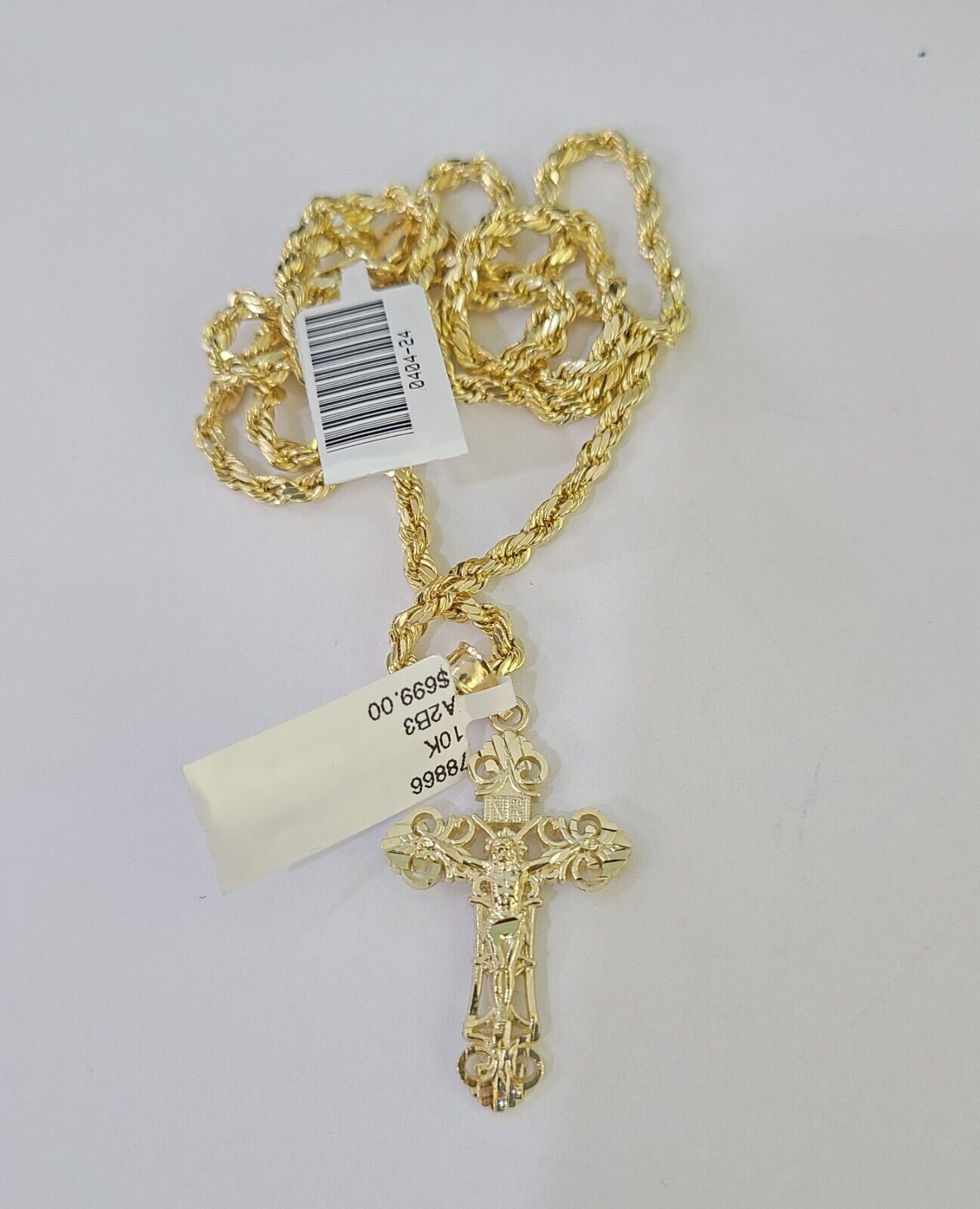 Real 10k 3mm Rope Chain Jesus Cross Pendant Charm 18" 20" 22" 24" 26" Set Yellow