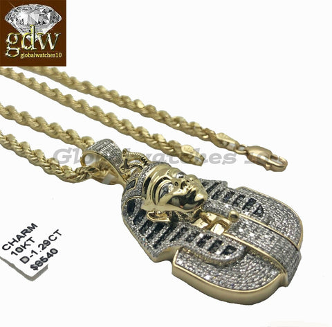 10k Yellow Gold Rope Chain Pharaoh Head Charm 24" 10k rope