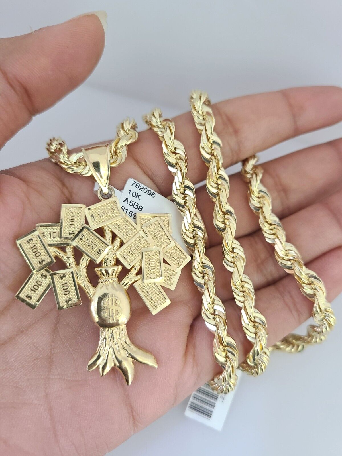 money tree charm Real 10k Solid Rope Chain Money Tree Charm Set 6mm 20"-30" Inch Neckla – Globalwatches10