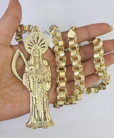 10k Gold Byzantine Necklace Reaper Charm 20-30 inches 9mm REAL SET Chain