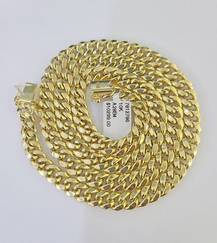 10K Miami Cuban Link Chain Yellow Gold Real 7mm 22 inch Necklace Mens Box Lock