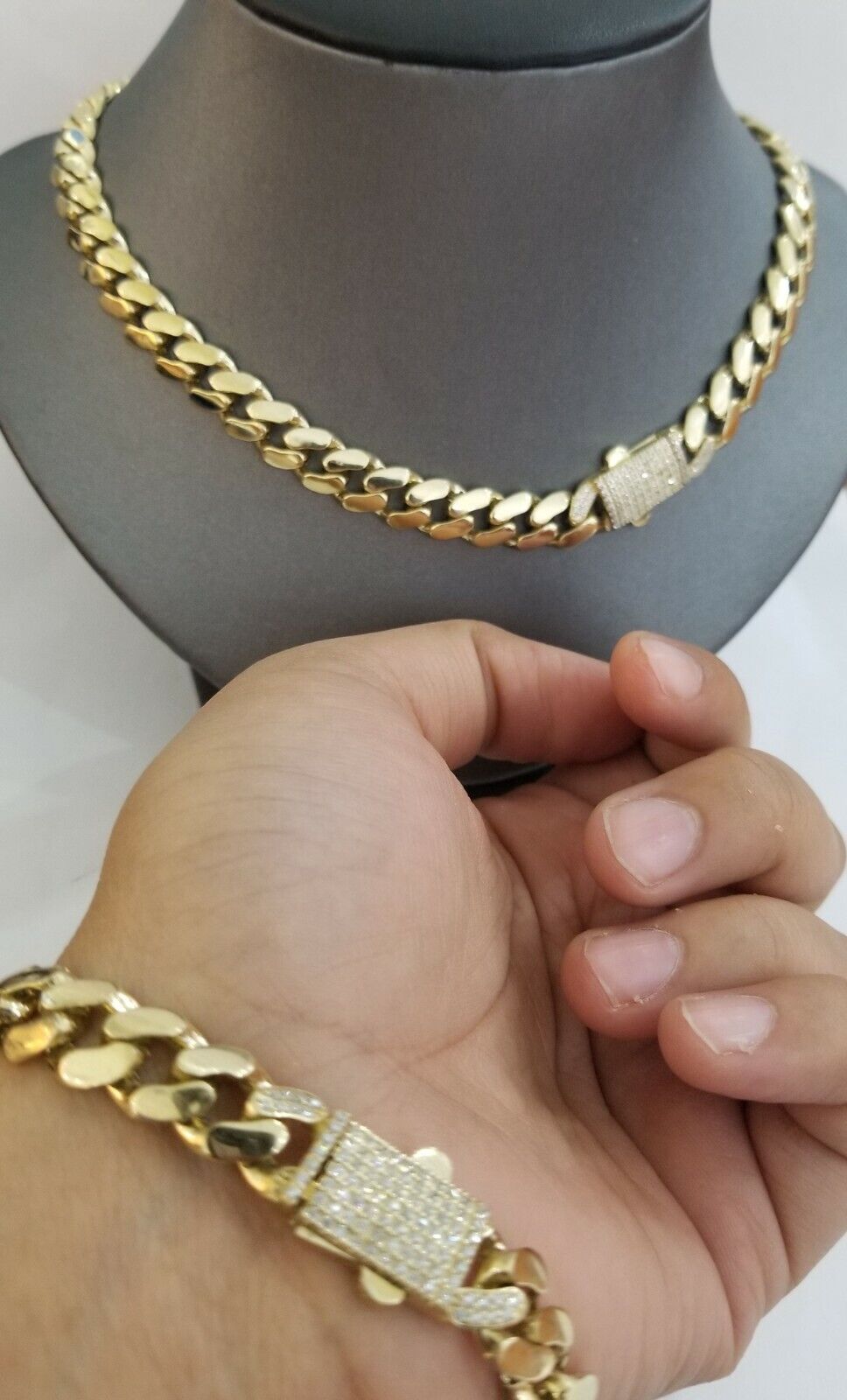 10k Yellow Gold Royal Miami Cuban Chain Bracelet 7.5" 10mm Monaco Necklace 20"