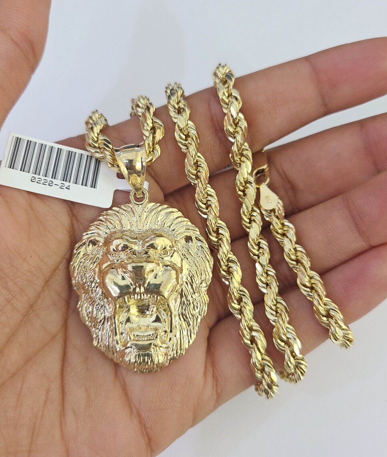 Real 10k Rope Chain Lion Charm Set 5mm 20"-30" Inch Necklace Yellow Gold