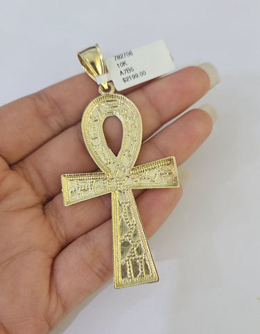 10k Jesus Ankh Cross Charm Pendant Egyptian Yellow Gold Men Women 3" 2.5" 2"