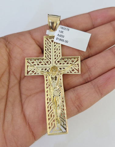 10K Miami Cuban Link Chain Jesus Cross Pendent Charm 6mm 20"-30" Necklace