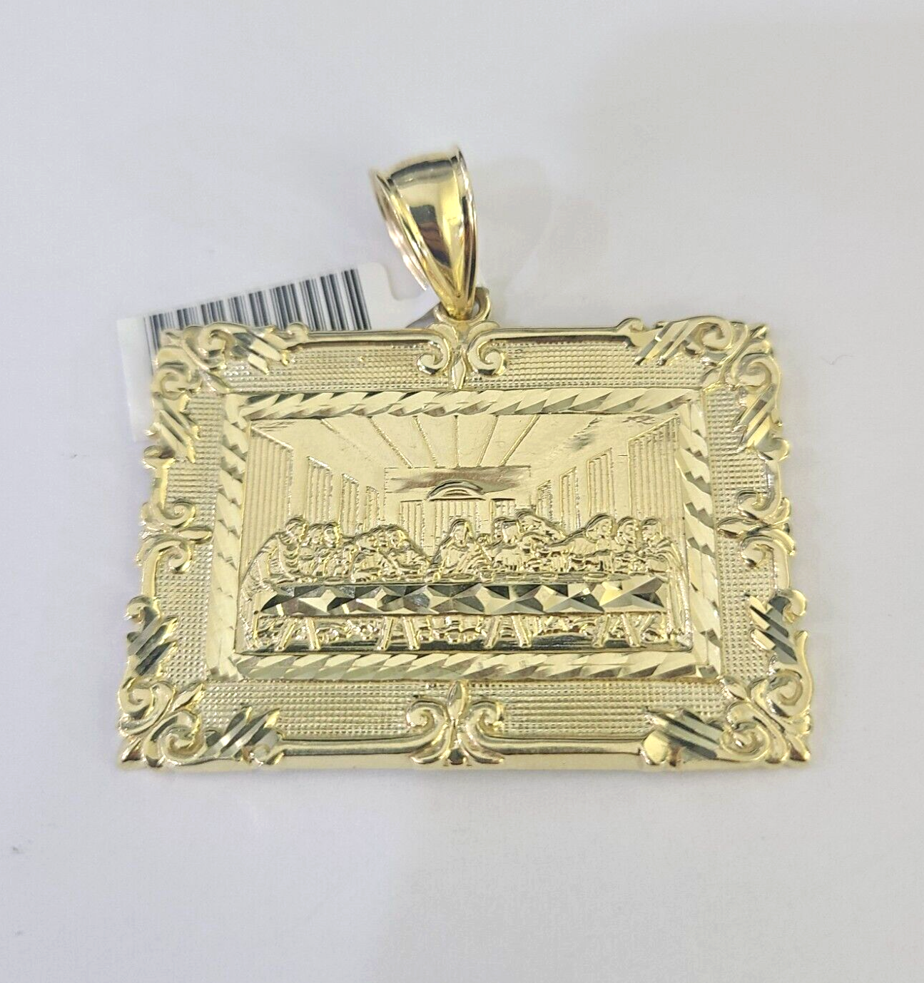 Real 10k Last Supper Pendant Charm Yellow Gold 2" Diamond Cut Genuine