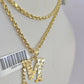 10k Gold Initial M Charm Rope Chain 16"-26" 2.5mm SET Necklace Alphabet Pendant