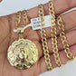 10k Gold Chain Jesus Head Charm Solid Cuban Curb 5mm 18"-28" Inch SET Necklace