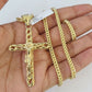 10K Franco Chain Jesus Cross Pendant Charm Necklace 20"-26" 3mm Gold Yellow SET