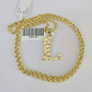 10k Gold Initial L Charm Rope Chain 16"-26" 2.5mm SET Necklace Alphabet Pendant