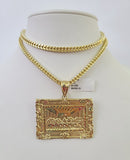 10K Franco Chain Last Supper Pendant Charm Necklace 20"-28" 4mm Yellow Gold SET