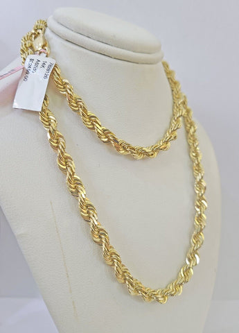 Real 14k Yellow Gold necklace Rope Chain 5mm 22 inch Diamond cut Genuine Solid