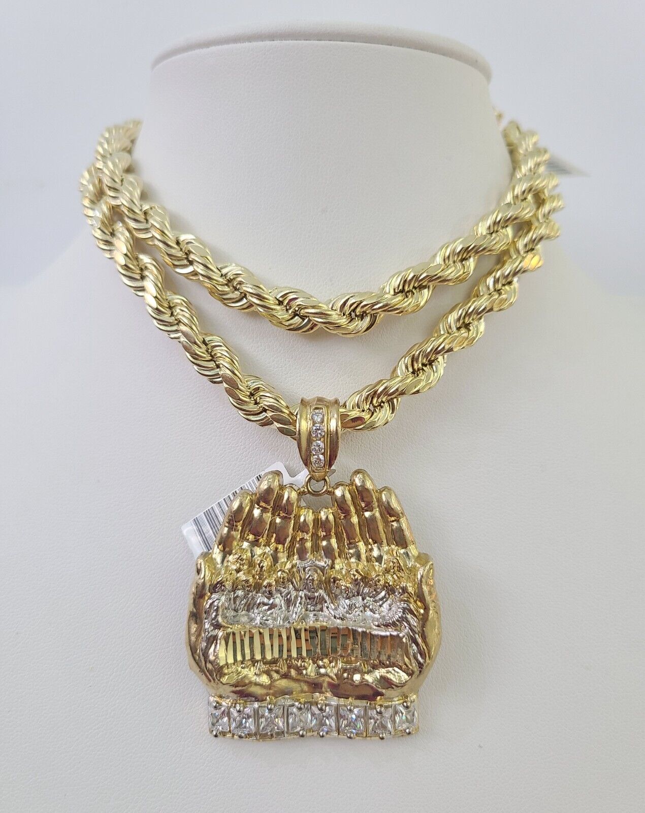 Real 10k Rope Chain Last Supper Charm Set 8mm 20"-30" Inch Necklace Yellow Gold