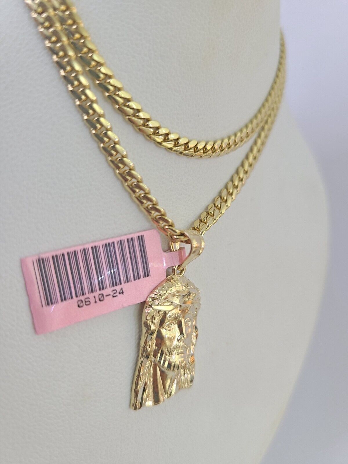 Real 14k Solid Chain Jesus Head Charm Set Miami Cuban 3mm Necklace Pendant