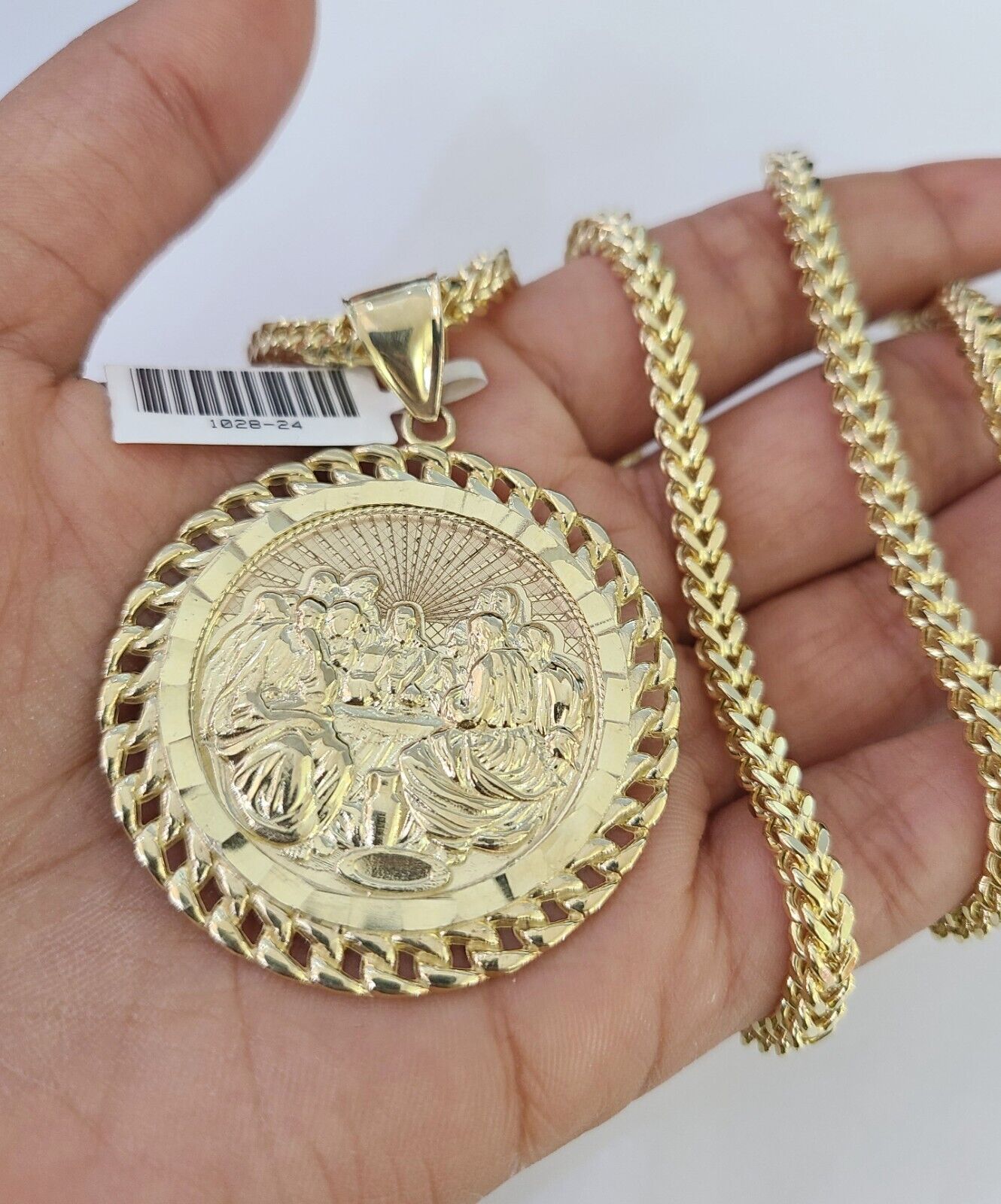 10K Franco Chain Last Supper Charm Necklace 20"-28" 4mm Gold SET Yellow