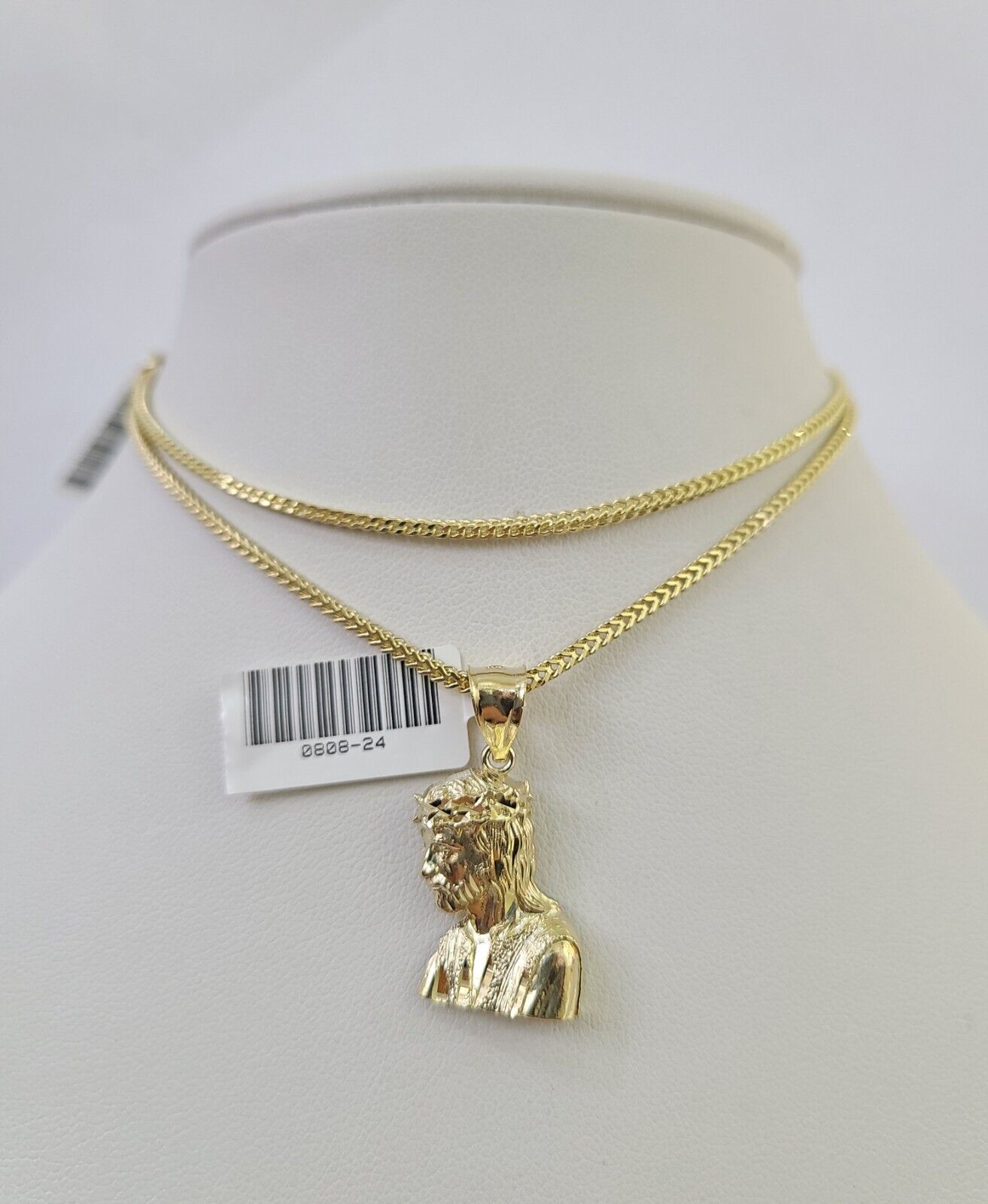 10K Franco Chain Jesus Head Pendant Charm Necklace 16"-24" 2mm Yellow Gold SET