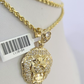 10k Solid Rope Chain 3mm Lion Head Pendant Charm Necklace SET 18-26 in