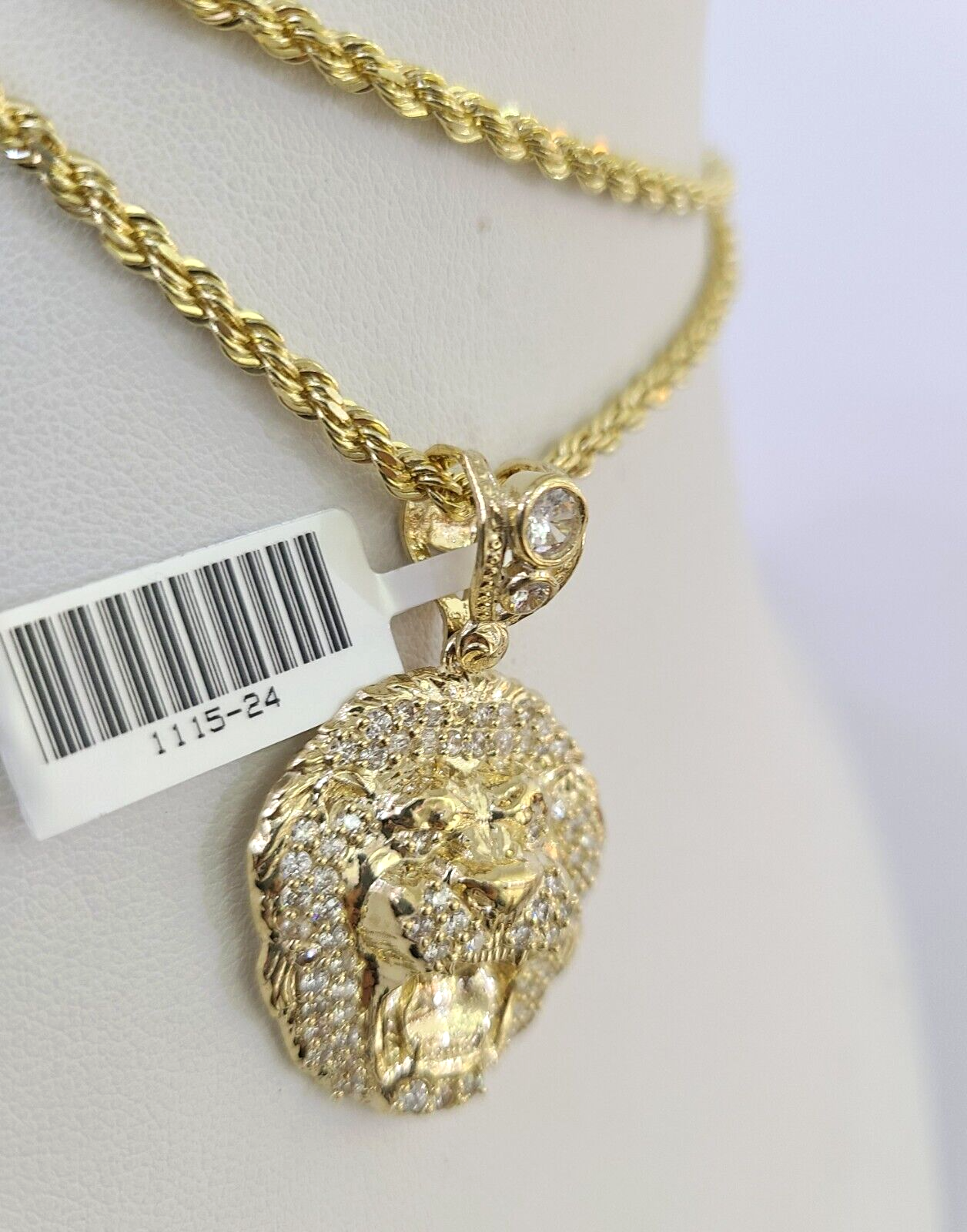 10k Solid Rope Chain 3mm Lion Head Pendant Charm Necklace SET 18-26 in