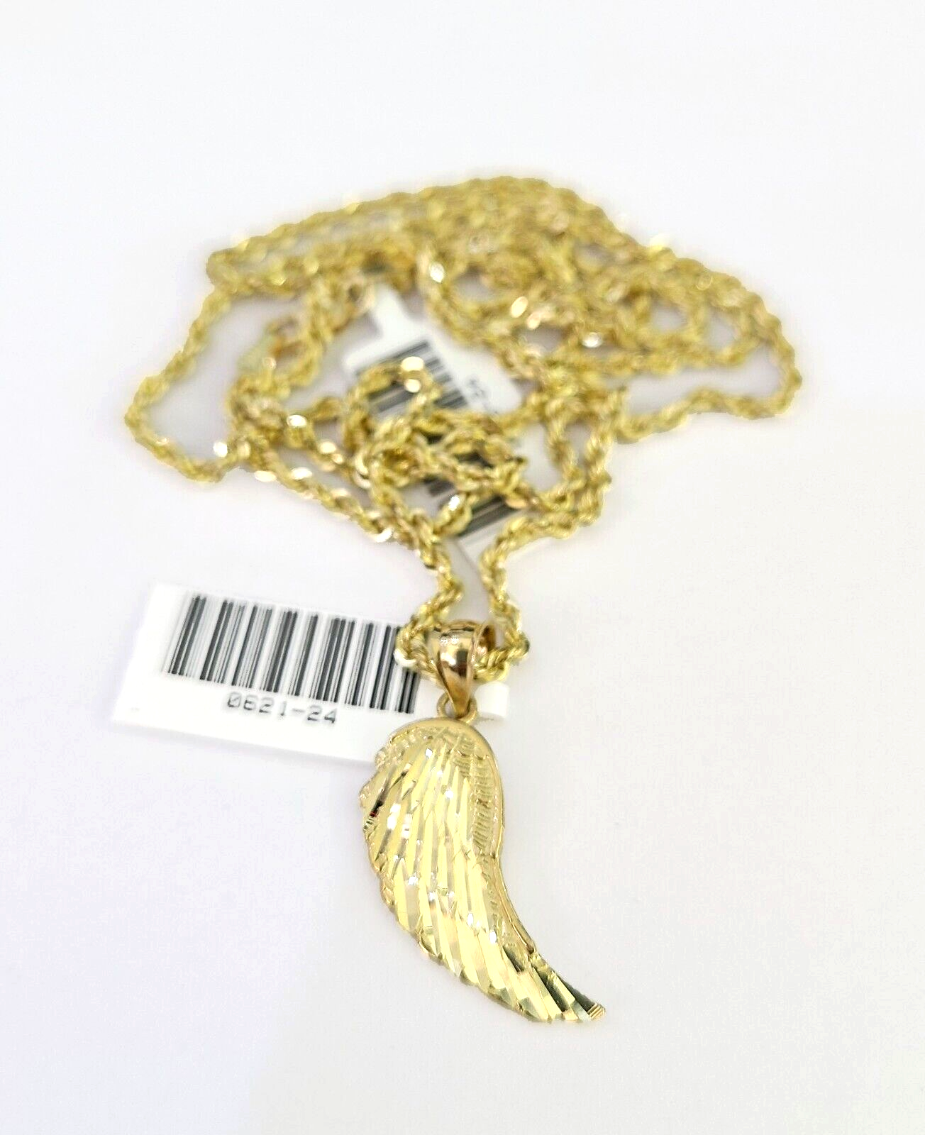 10k Solid Rope Chain 2mm Angel Wings Pendant Charm Necklace SET 16"-22" Ladies