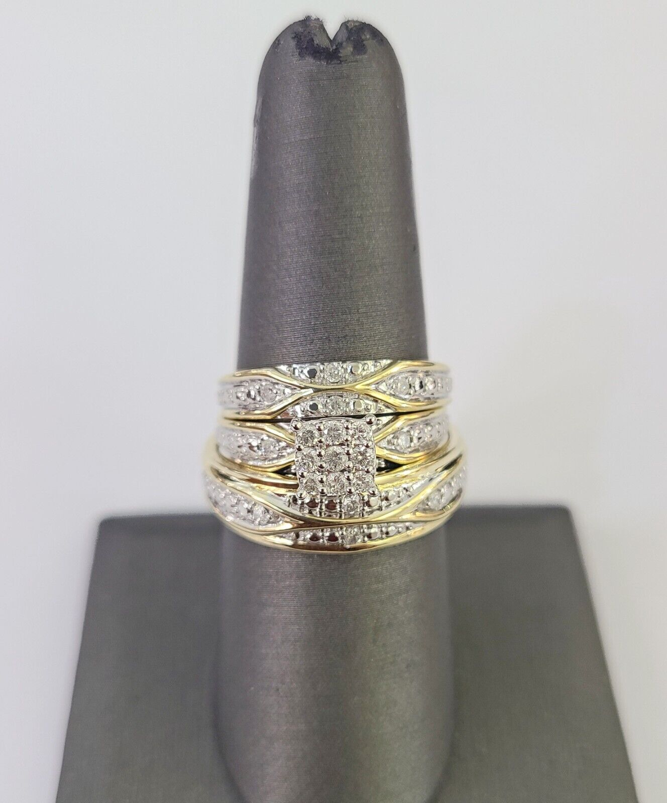 REAL 10k Diamond Ring Ladies Men Trio SET Wedding Engagement Genuine Yellow Gold