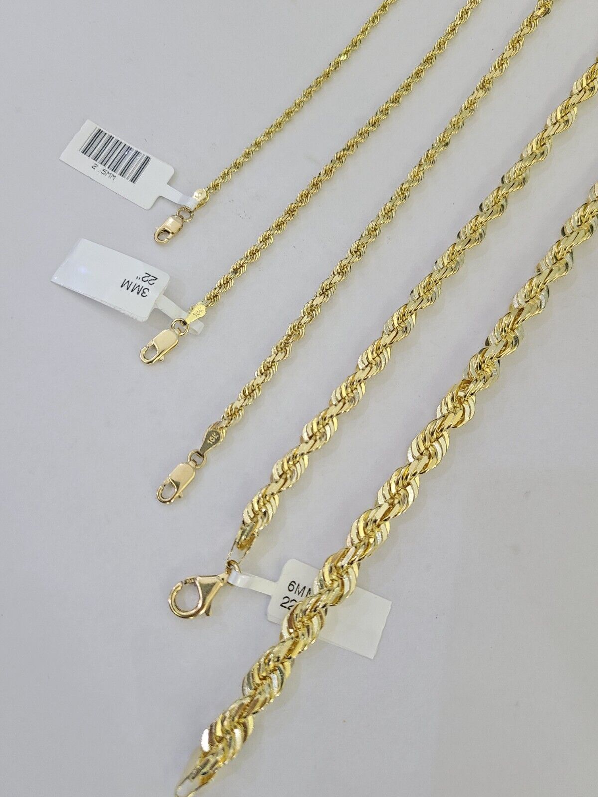 Real 10k Solid Gold Rope Chain Necklace 2.5mm-7mm Men Women Yellow 10kt