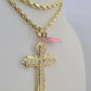 Real 14k Rope Chain Jesus Cross Charm Yellow Gold Set 5mm 20"-30" Necklace