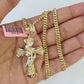 Real 14k Chain Cross Charm Set Miami Cuban Link 4mm Necklace Pendant Yellow Gold