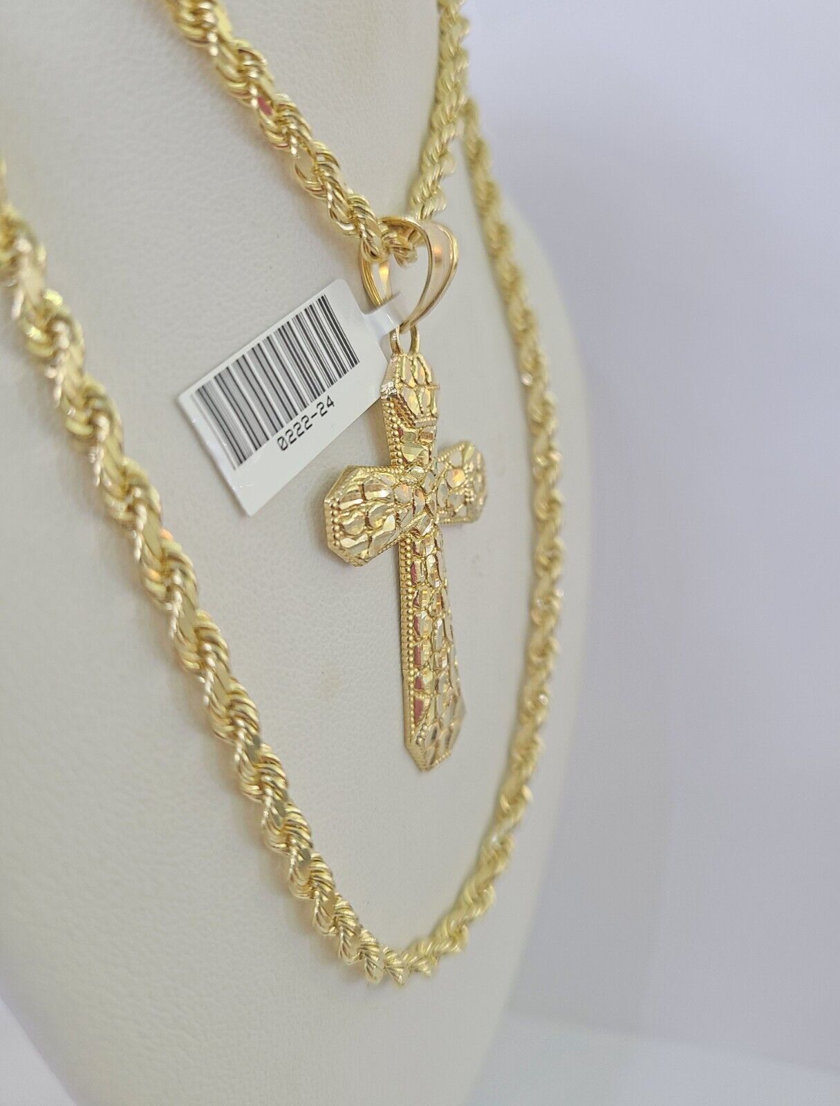 10k Solid Rope Chain Jesus Cross Charm Set 4mm 20"-28" Necklace Gold Yellow