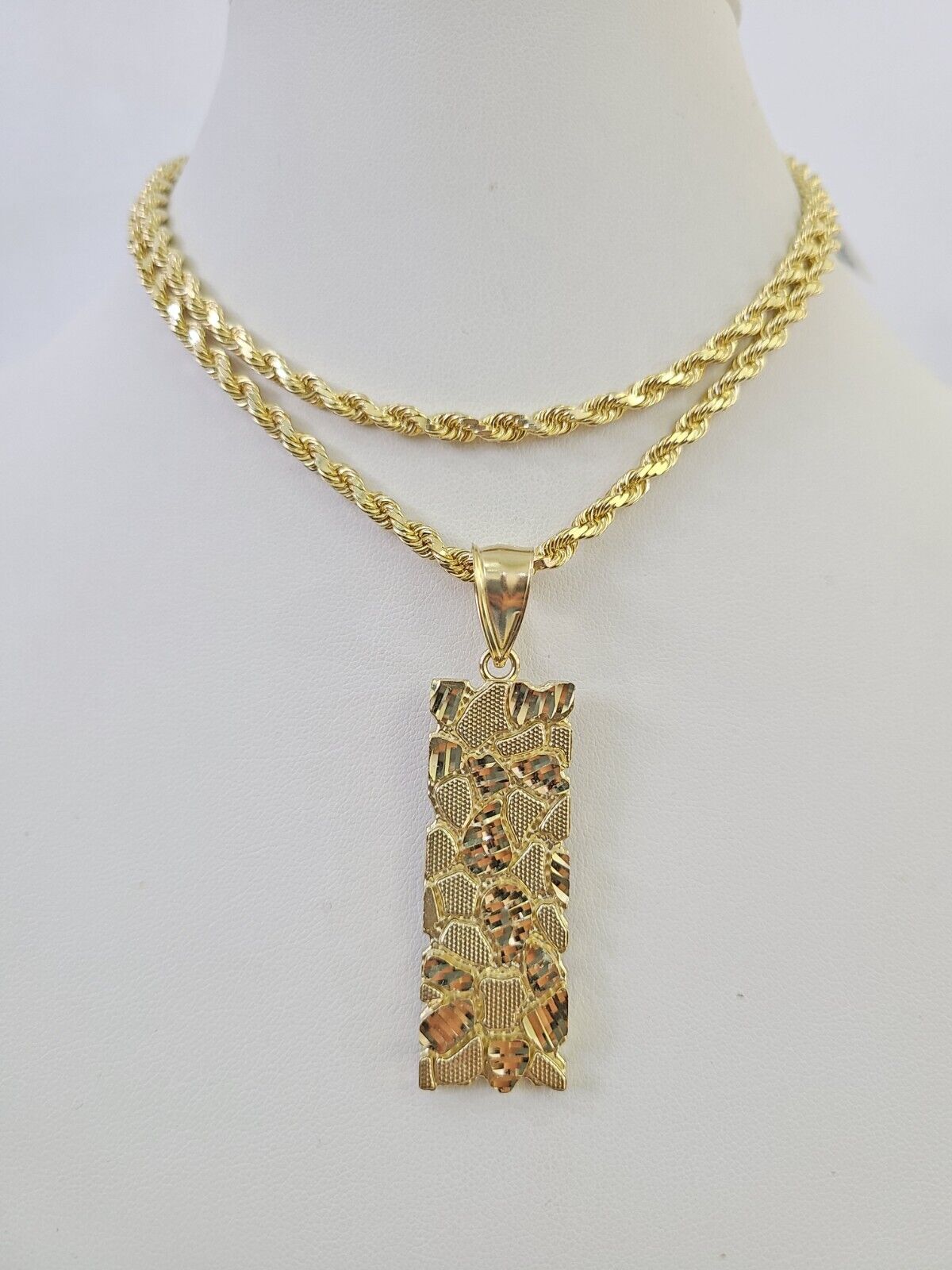 Real 10k Solid Rope Chain Nugget Charm Set 4mm 18"-30" Inch Necklace Yellow Gold