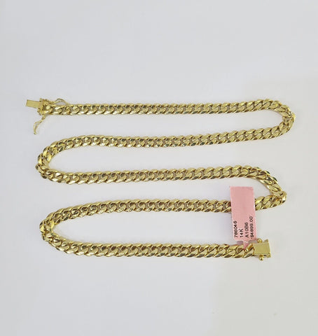 Real 14K Miami Cuban Link Chain Necklace Yellow Gold 22 inch 6mm Mens Hollow