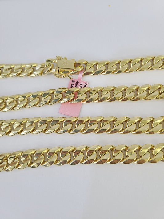 Real 14K Miami Cuban Link Chain Necklace Yellow Gold 24 inch 9mm Mens Hollow