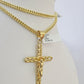 10K Franco Chain Jesus Cross Pendant Charm Necklace 20"-26" 3mm Gold Yellow SET