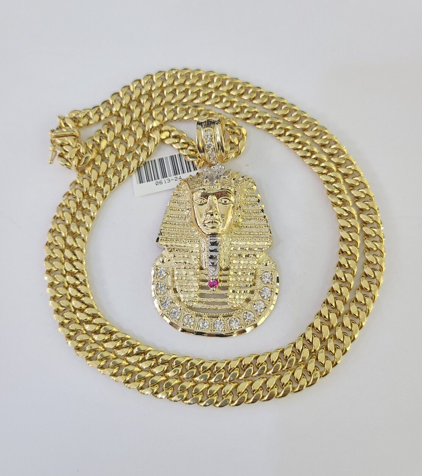 10K Miami Cuban Link Chain Pharaoh Pendent Charm 6mm 20"-30" Necklace