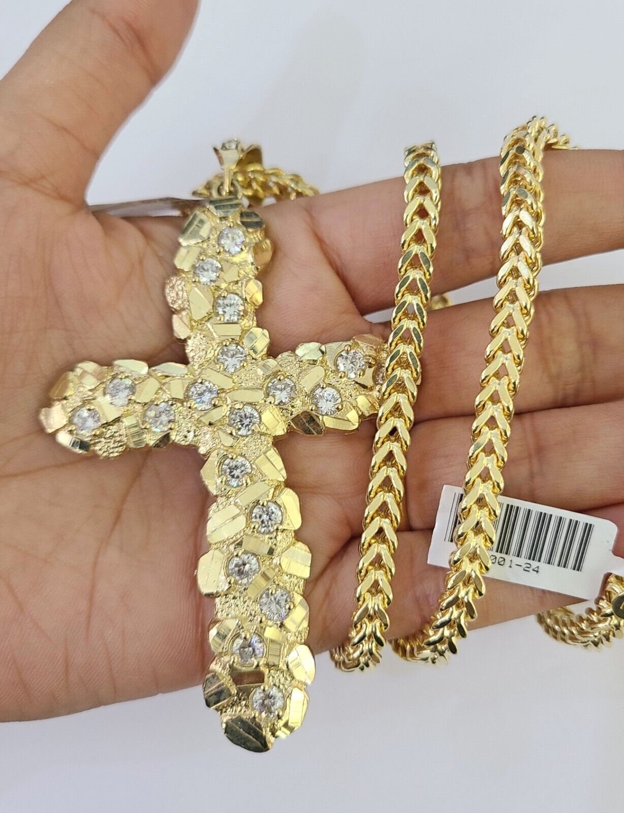 10K Franco Chain Jesus Cross Pendant Charm Necklace 20"-26" 5mm Gold Yellow SET