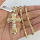 10k Solid Rope Chain Jesus Cross Charm Set 4mm 18"-30" Necklace Gold Pendant