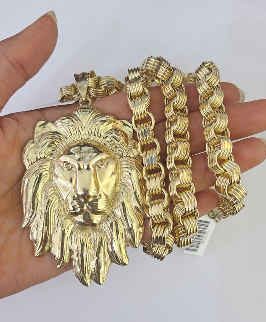 10k Gold Byzantine Necklace Lion Charm 20-30 inches 9mm REAL Yellow SET Chain