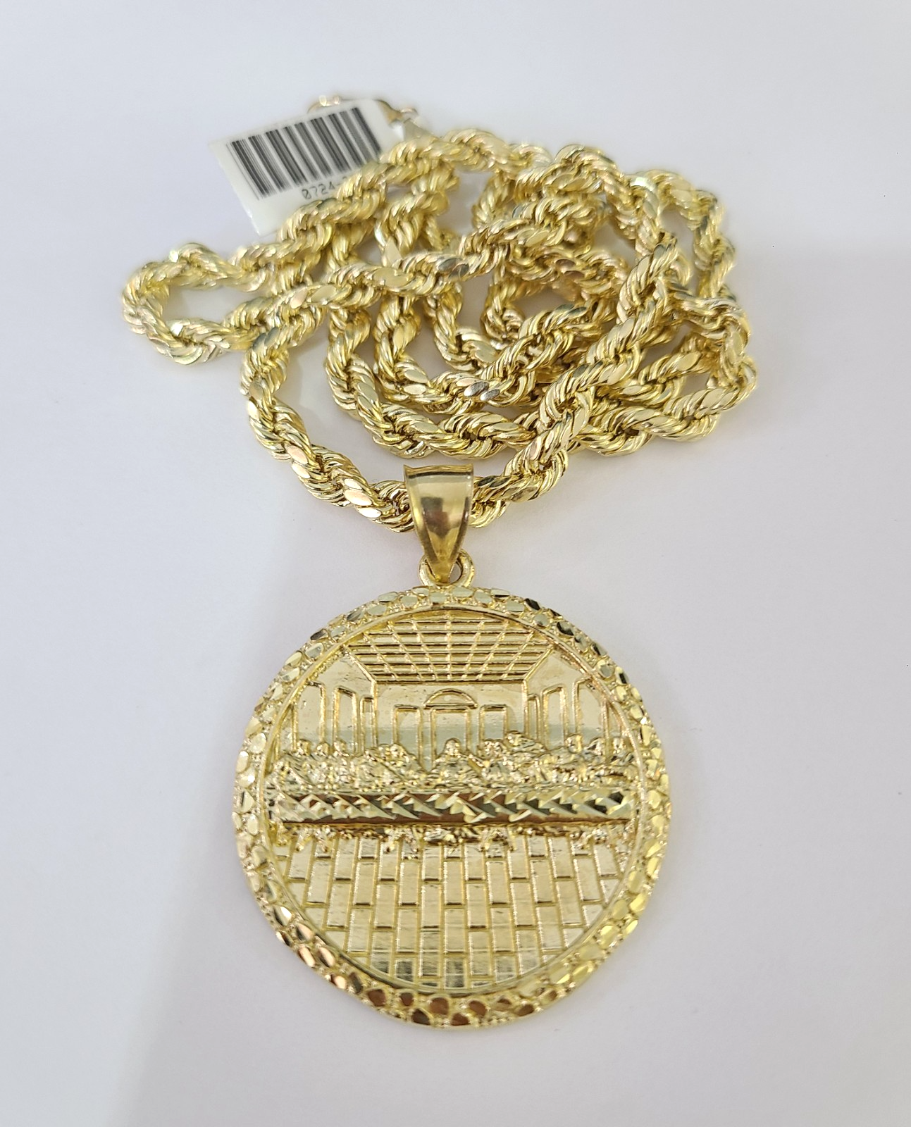 Real 10k Gold Rope Chain Last Supper Nugget Pendant Set 5mm 18"-28"