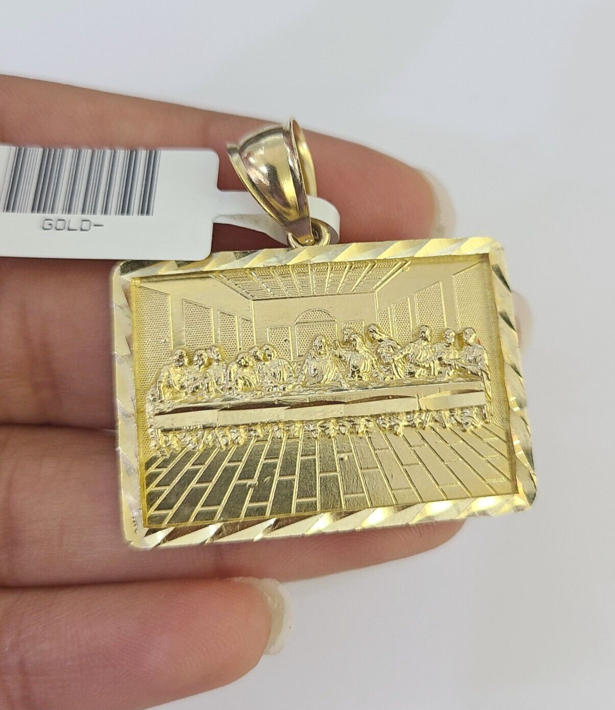 Real 10k Last Supper Pendant Charm Yellow Gold 1.25" Diamond Cut Genuine