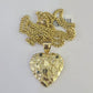 10K Gold Miami Cuban Chain Nugget Heart Charm 18"-24" 3mm REAL Pendant Ladies