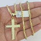 10k Milano Rope Chain Jesus Cross Charm Necklace SET 3mm 18" 20" 22" 24"