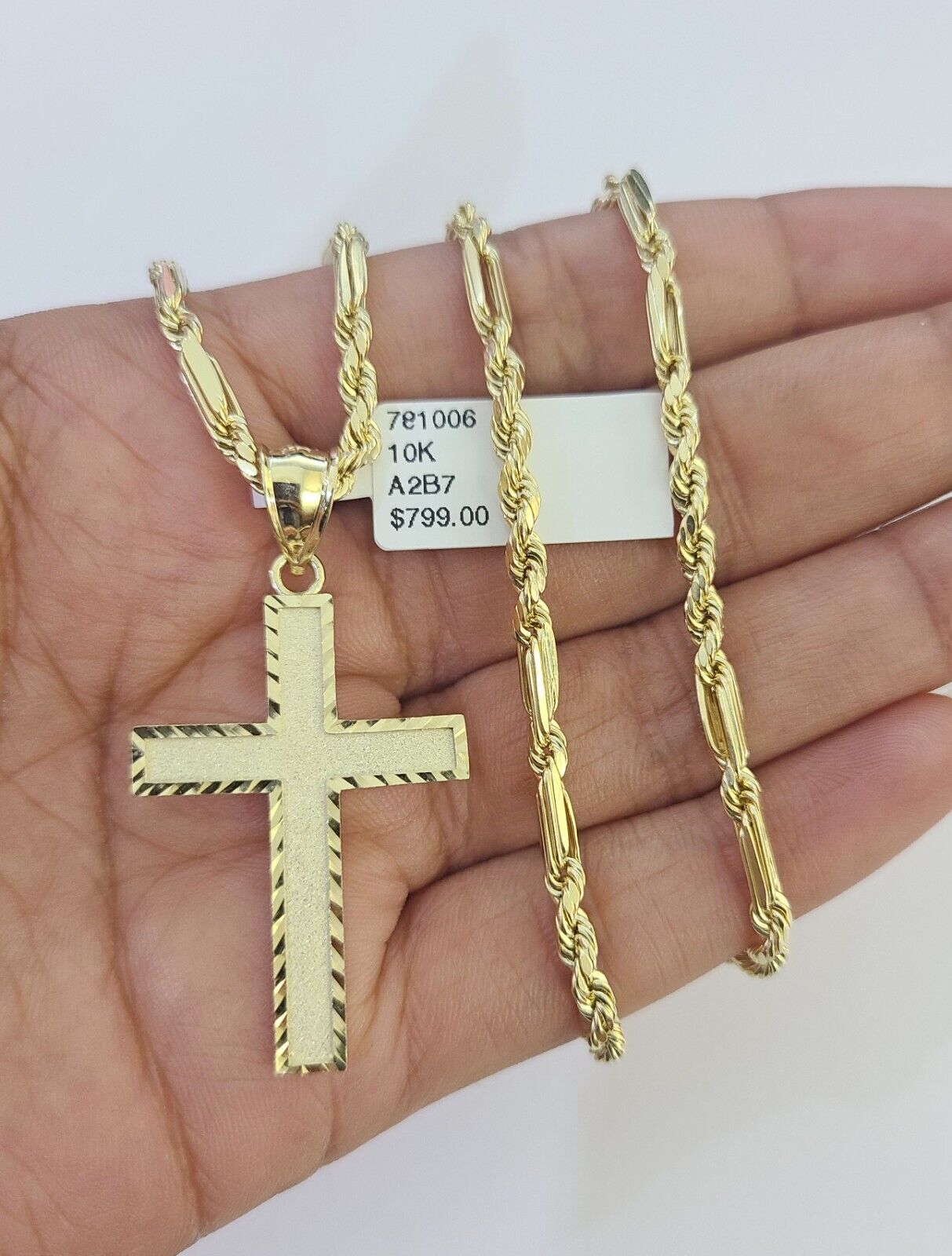 10k Milano Rope Chain Jesus Cross Charm Necklace SET 3mm 18" 20" 22" 24"