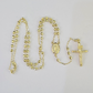 Real 14k Gold Rosary Necklace INRI Jesus Cross Women 22" Diamond Cut Solid