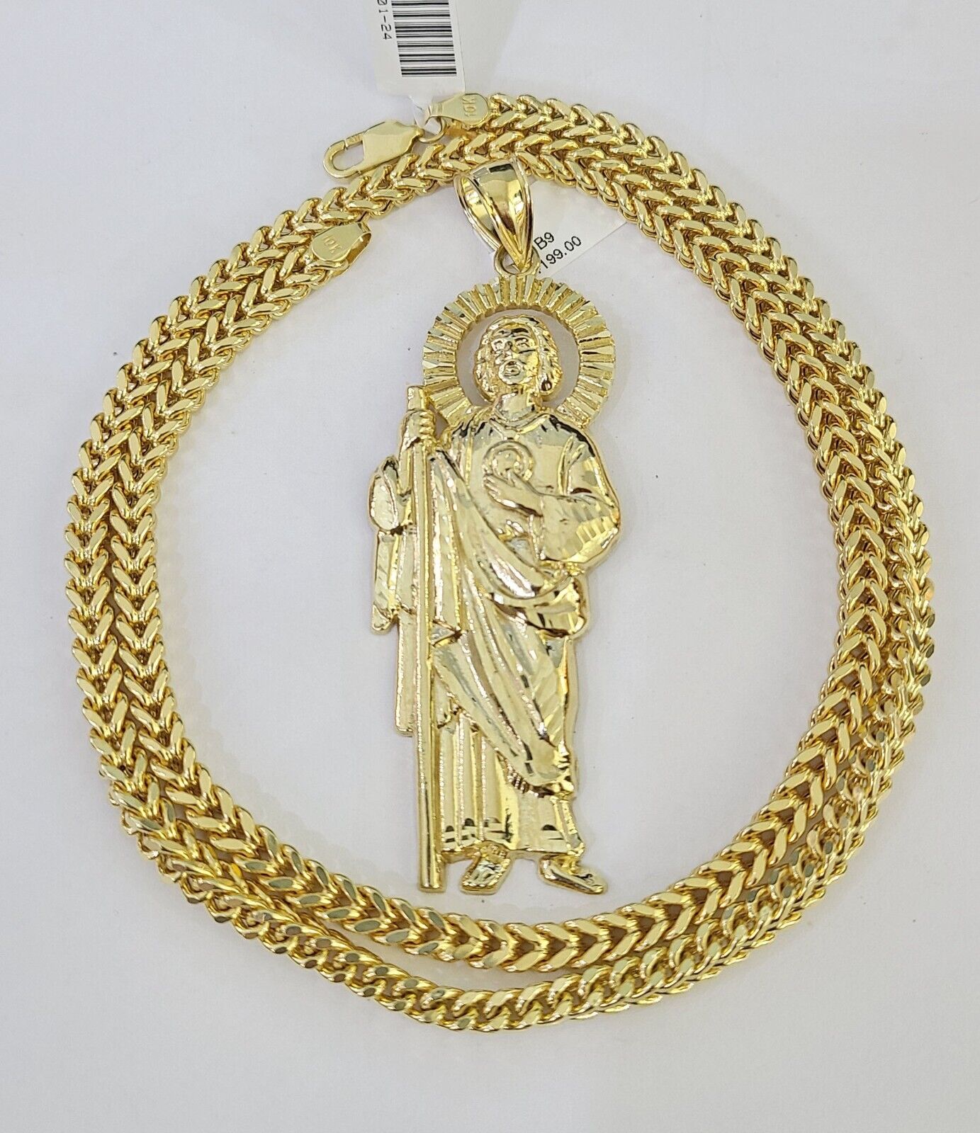 10K Franco Chain Saint Jude Pendant Charm Necklace 20"-26" 5mm Gold SET Yellow