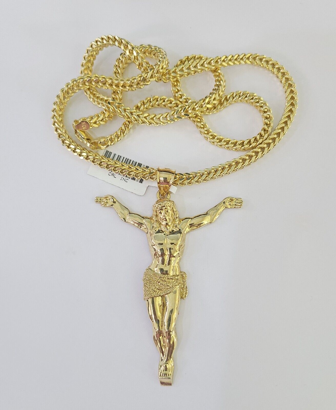 10K Franco Chain Jesus Pendant Charm Necklace 20"-28" 4mm Gold SET Yellow