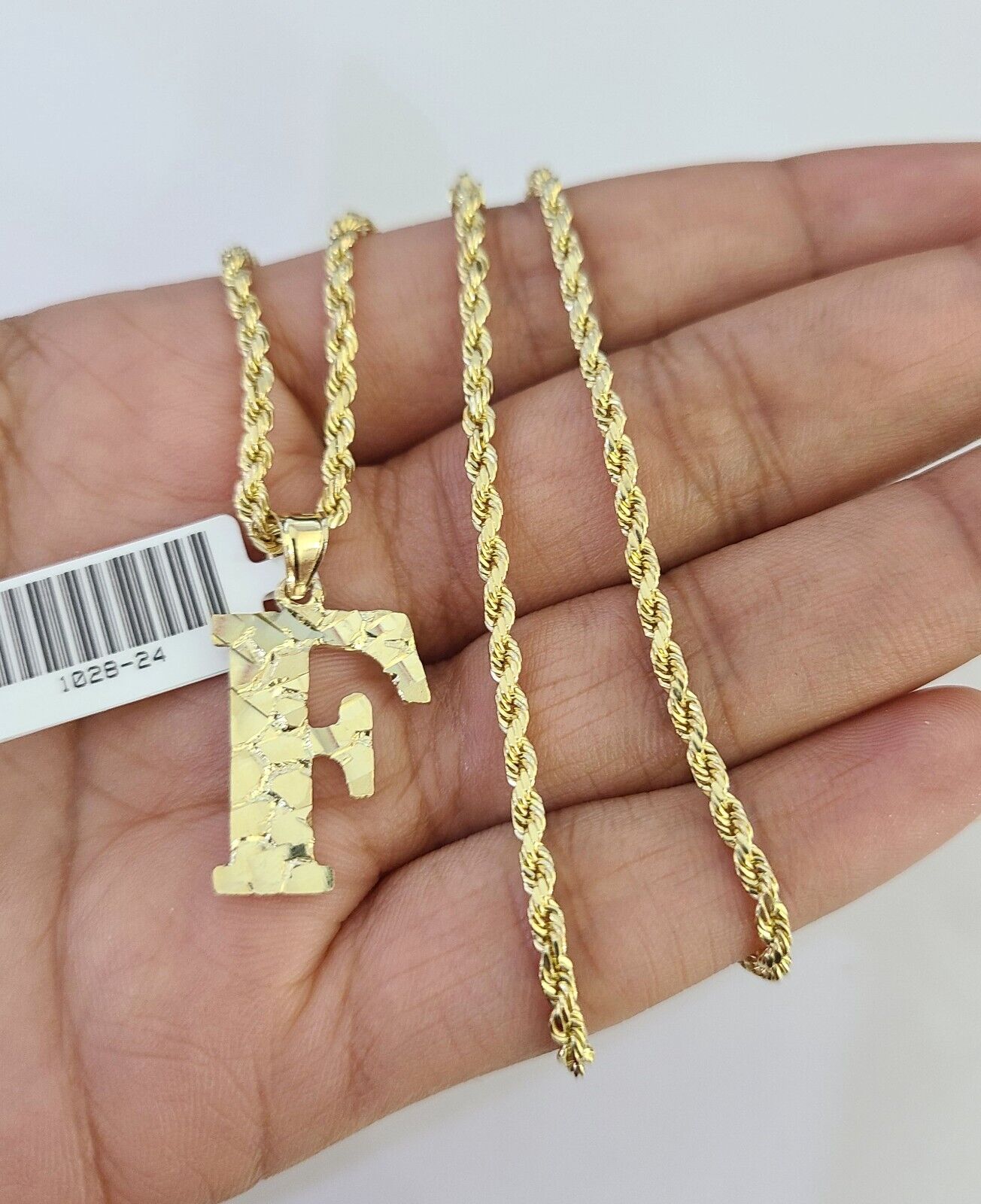 10k Gold Initial F Charm Rope Chain 16"-26" 2.5mm SET Necklace Alphabet Pendant