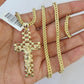 10K Franco Chain Jesus Cross Pendant Charm Necklace 20"-26" 3mm Gold Yellow SET